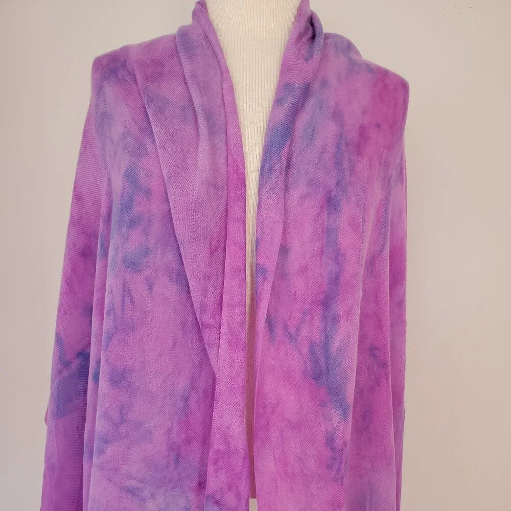 NEW Cashmere merino oversized Scarf Wrap tie dyed brunello blue purple pink XL